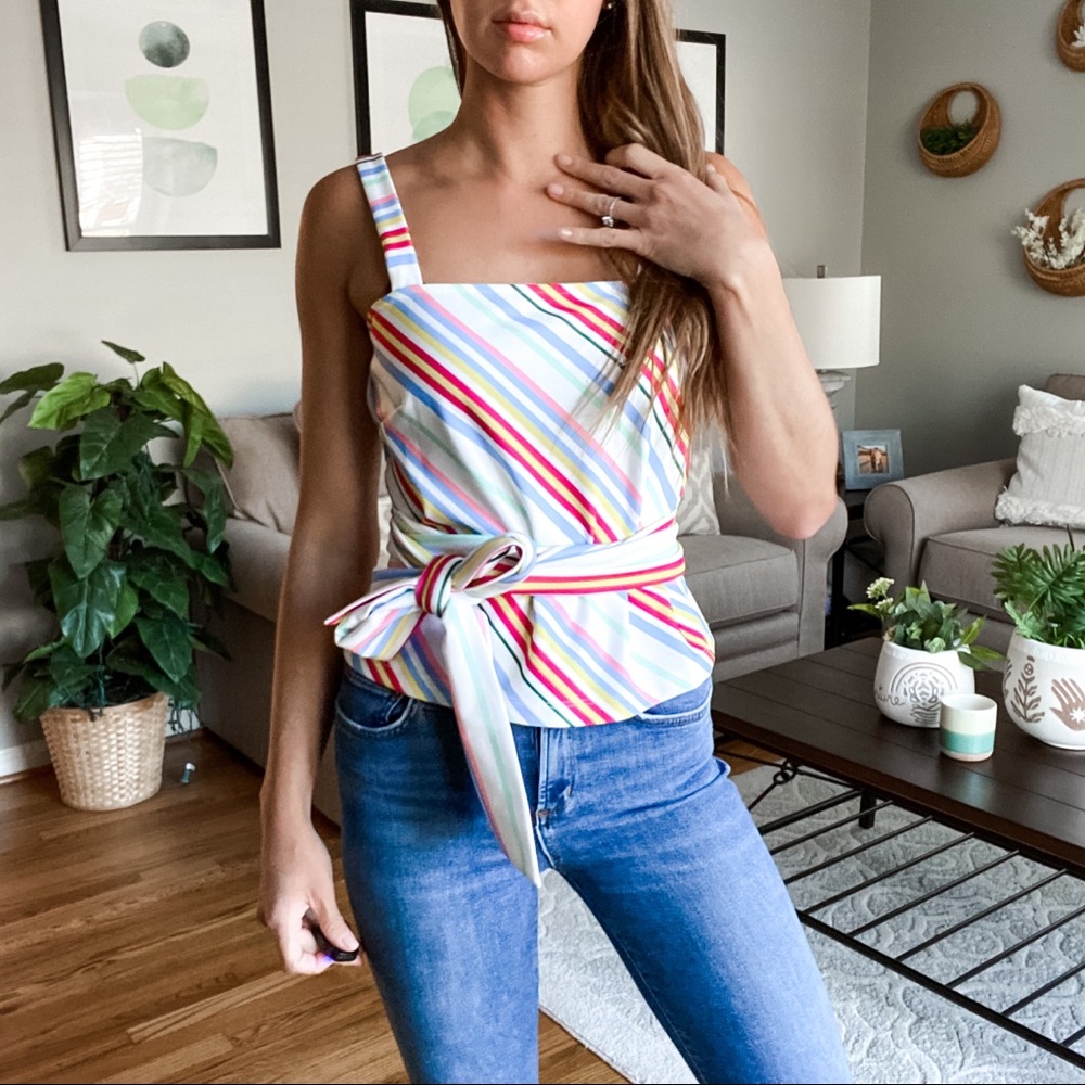 BOSTON PROPER • rainbow striped tank top with tie